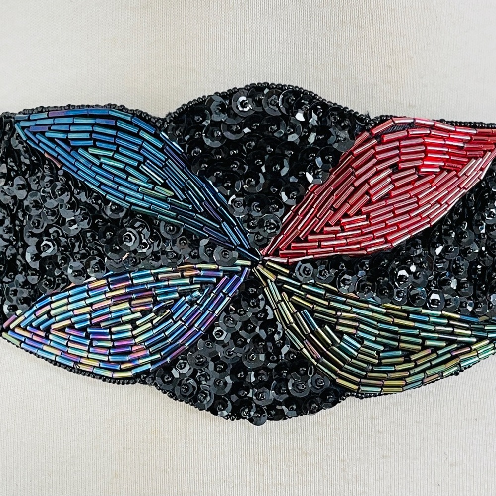 Vintage Milor Butterfly Beaded Cummerbund Belt | Satin Elastic Waist Cinch